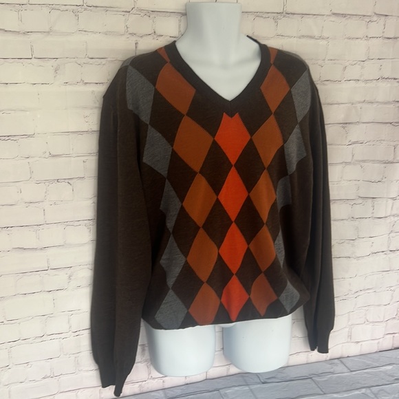 Valda By Toscano Italian merino wool & Acrylic argyle brown sweater size XL - Picture 3 of 10